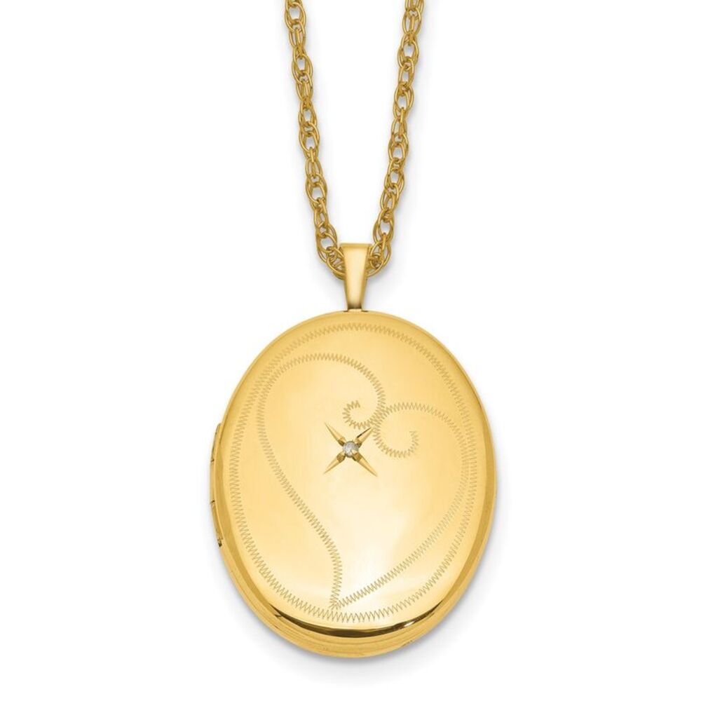 1/20 14K Gold Filled 26mm Diamond Accent Oval Locket Necklace, 18 Inch